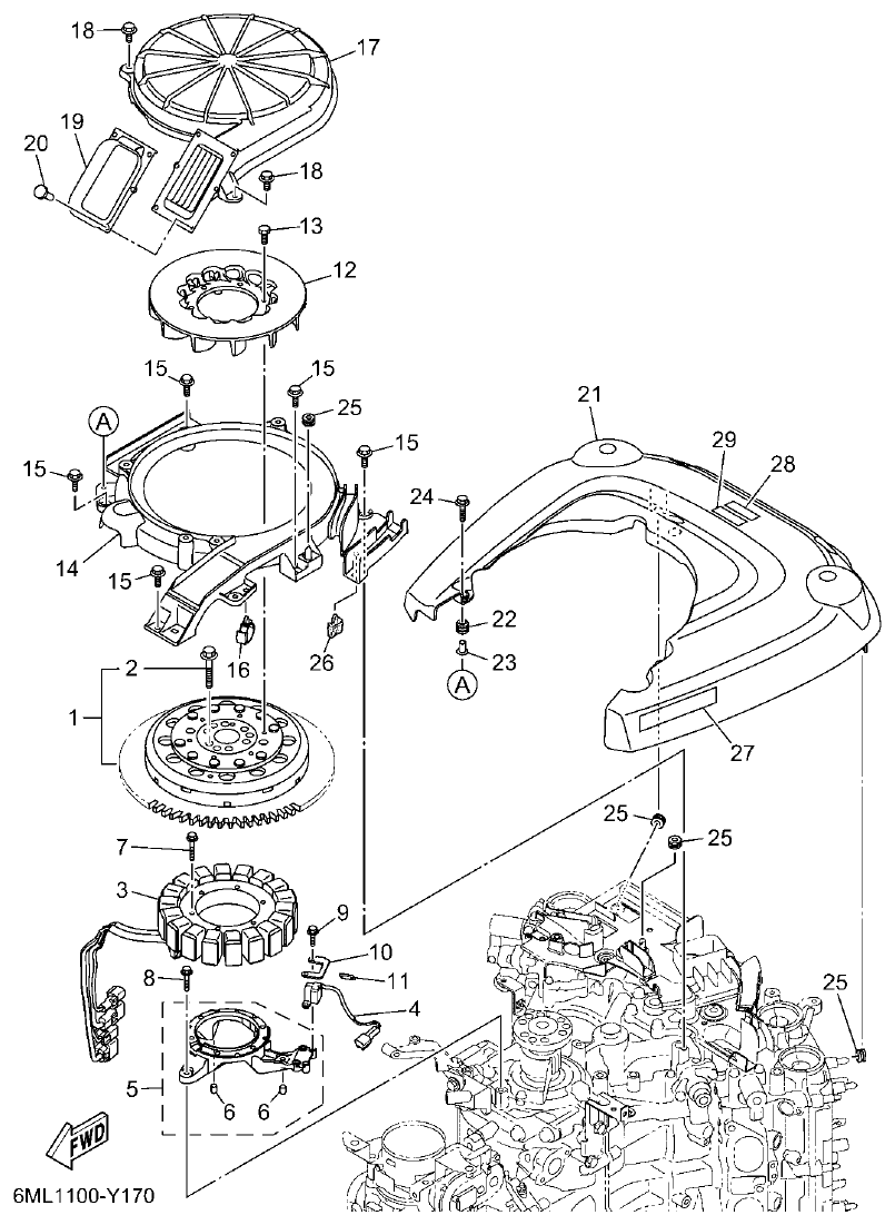Yamaha F350BST, FL350BST GENERATOR parts diagram